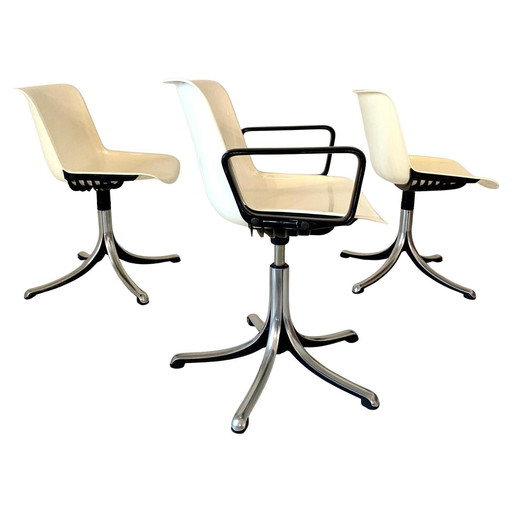 3X Set Of Three Modus Office Desk Chairs, Osvaldo Borsani For Tecno, Italy 1960