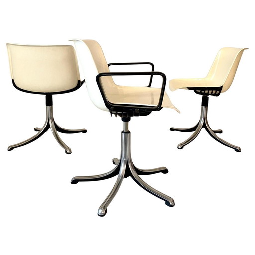 3X Set Of Three Modus Office Desk Chairs, Osvaldo Borsani For Tecno, Italy 1960