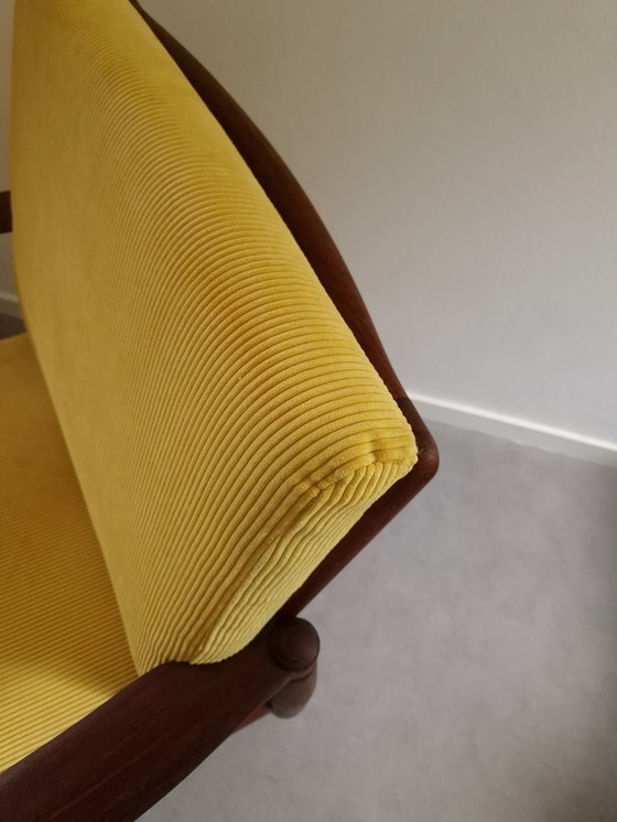 Image 1 of Vintage armchair yellow rib fabric upholstered