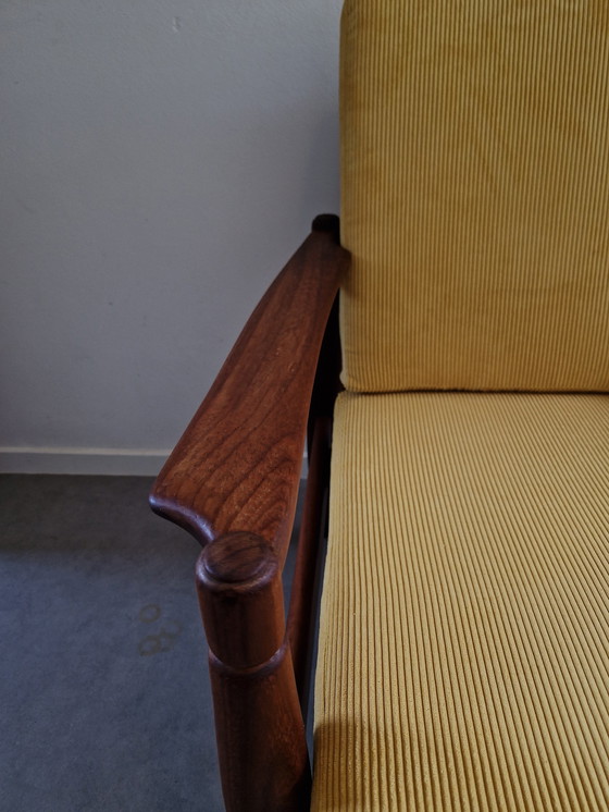Image 1 of Vintage armchair yellow rib fabric upholstered
