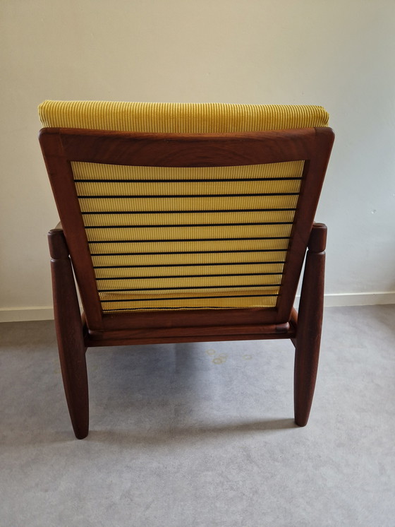 Image 1 of Vintage armchair yellow rib fabric upholstered
