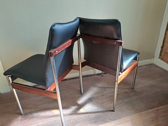 Image 1 of 2x Thereca Rosewood & metal dining chairs