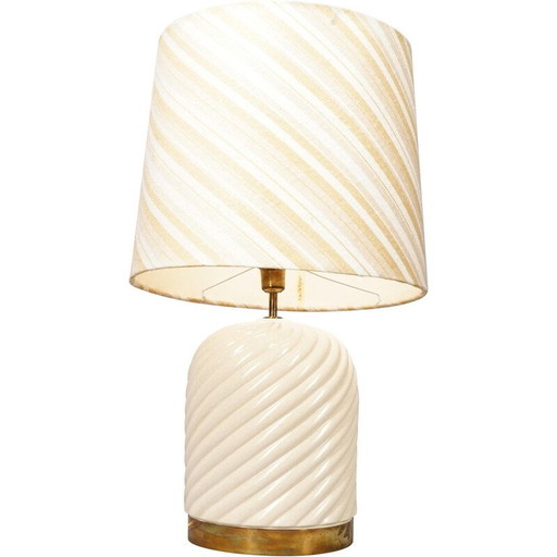 Vintage brass and ceramic bedside lamp by Tommaso Barbi, Italy 1979
