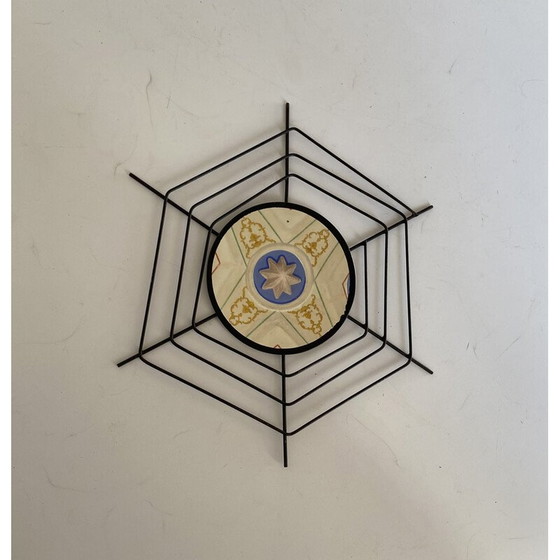 Image 1 of 1x 1960s Italian Mid-Century Modern Wall Mirror with Black “Spider Web” Frame