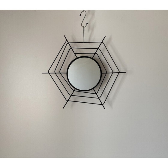Image 1 of 1x 1960s Italian Mid-Century Modern Wall Mirror with Black “Spider Web” Frame