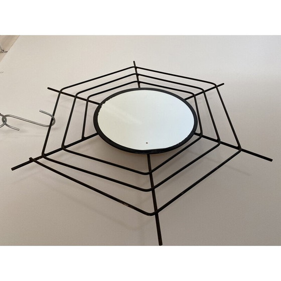 Image 1 of 1x 1960s Italian Mid-Century Modern Wall Mirror with Black “Spider Web” Frame