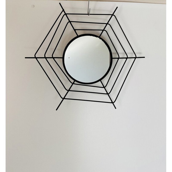 Image 1 of 1x 1960s Italian Mid-Century Modern Wall Mirror with Black “Spider Web” Frame