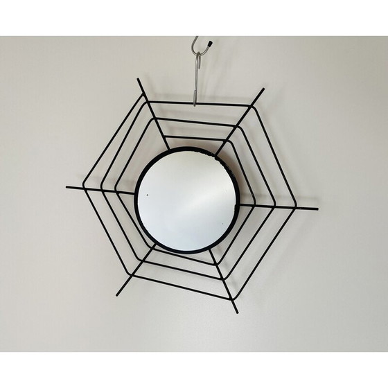 Image 1 of 1x 1960s Italian Mid-Century Modern Wall Mirror with Black “Spider Web” Frame