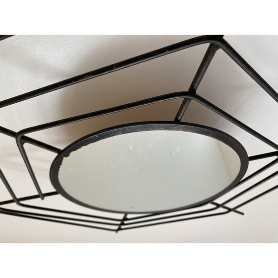 Image 1 of 1x 1960s Italian Mid-Century Modern Wall Mirror with Black “Spider Web” Frame