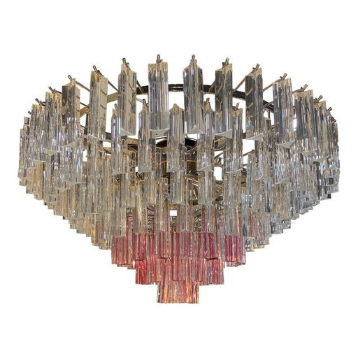 Vintage Clear And Pink “Triedro” And Quadriedro Murano Glass Chandelier