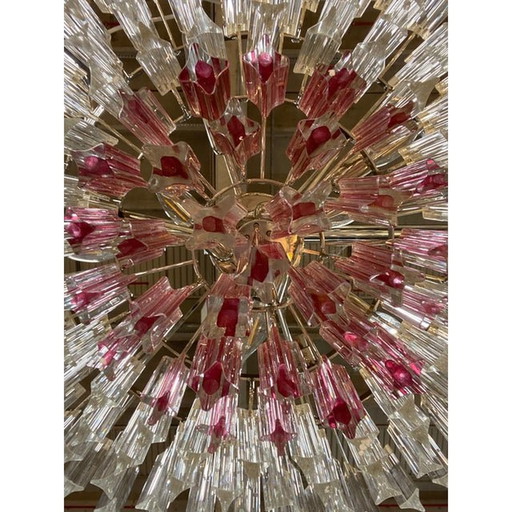 Vintage Clear And Pink “Triedro” And Quadriedro Murano Glass Chandelier