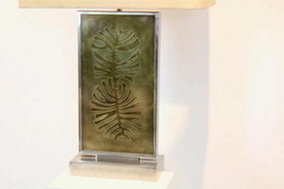 Image 1 of Roger Vanhevel Brass Philodendron-Etched Impressive Table Lamps