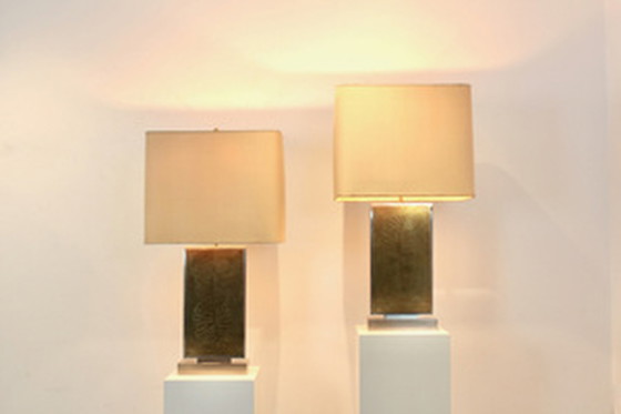 Image 1 of Roger Vanhevel Brass Philodendron-Etched Impressive Table Lamps