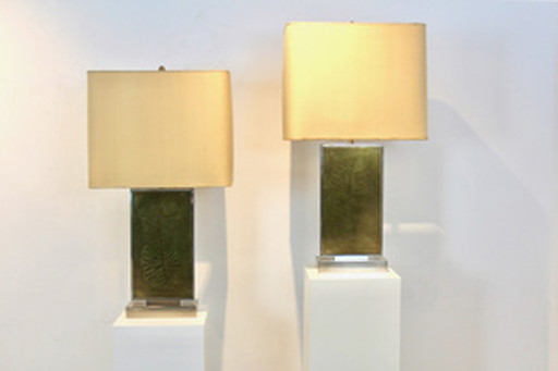 Roger Vanhevel Brass Philodendron-Etched Impressive Table Lamps