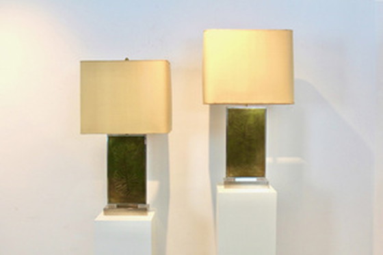 Image 1 of Roger Vanhevel Brass Philodendron-Etched Impressive Table Lamps