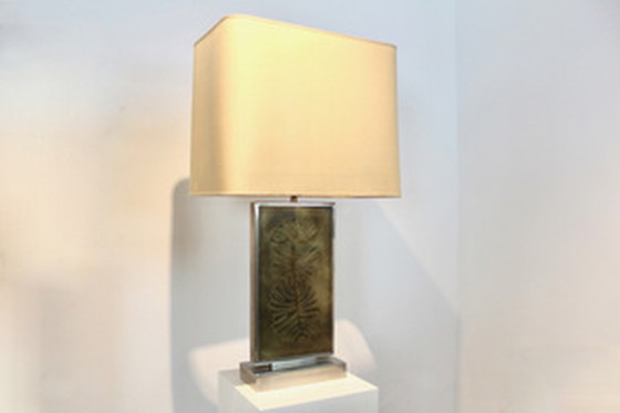 Image 1 of Roger Vanhevel Brass Philodendron-Etched Impressive Table Lamps