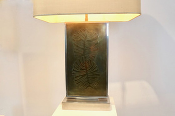 Image 1 of Roger Vanhevel Brass Philodendron-Etched Impressive Table Lamps