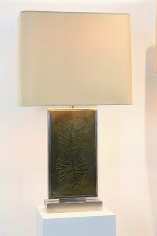 Roger Vanhevel Brass Philodendron-Etched Impressive Table Lamps