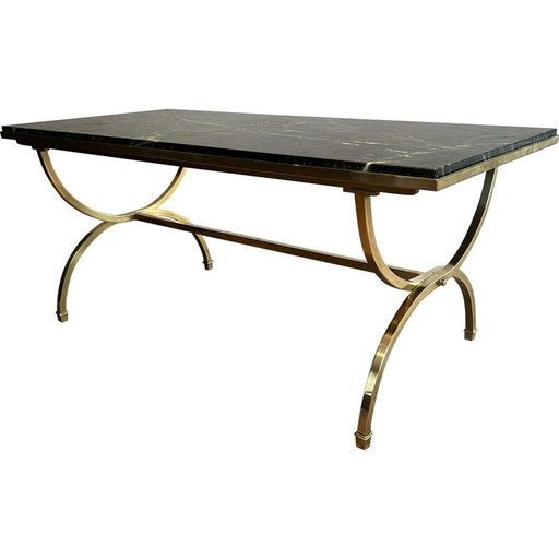 Vintage coffee table in brass and green marble for Maison Jansen, France 1940
