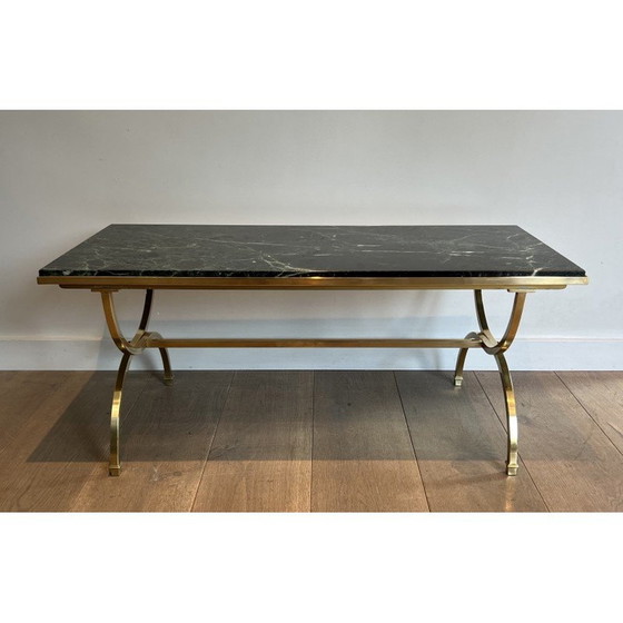 Image 1 of Vintage coffee table in brass and green marble for Maison Jansen, France 1940