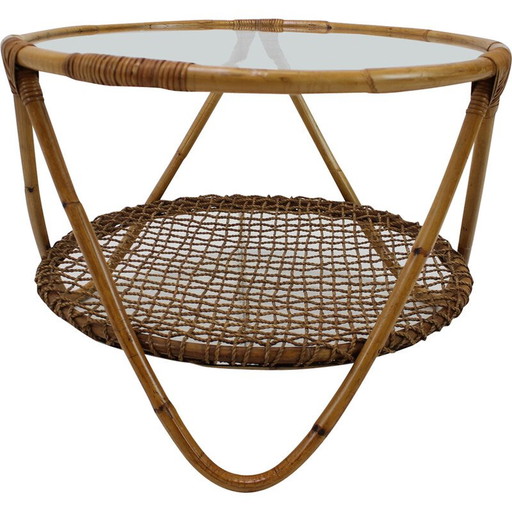 Vintage wood and glass table by Jan Kalous for Uluv, Czechoslovakia 1960
