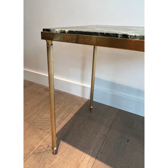 Image 1 of Pair of vintage brass sofa ends with green marble tops, 1940s