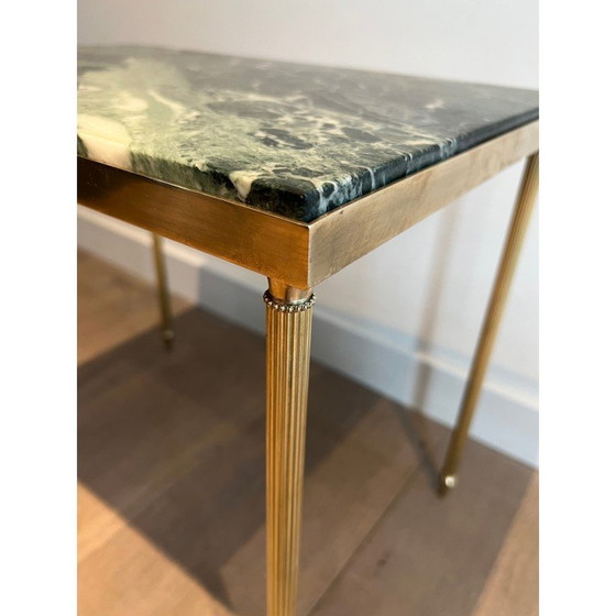 Image 1 of Pair of vintage brass sofa ends with green marble tops, 1940s