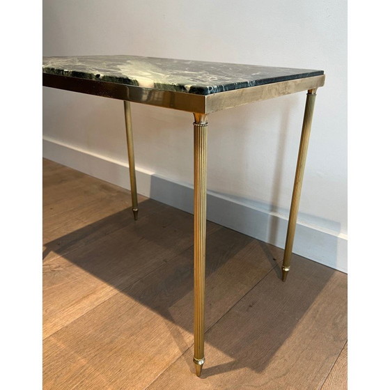 Image 1 of Pair of vintage brass sofa ends with green marble tops, 1940s
