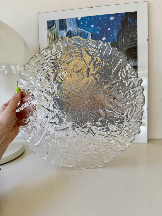 Image 1 of Vintage Glass Bowl With Ice Texture From Walther Glass Germany