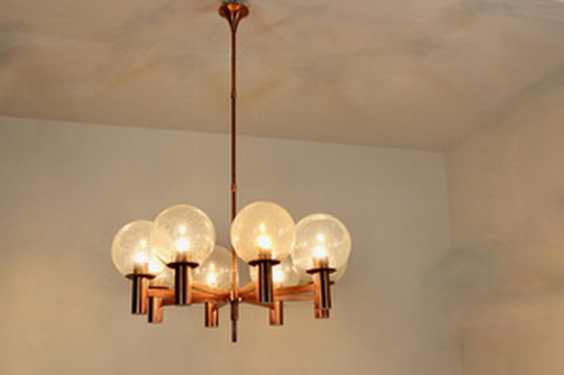 ott international copper and handblown glass chandelir