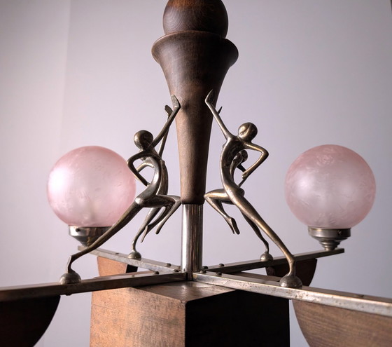 Image 1 of Art Deco Lamp Hagenauer Style And Frosted Pink Glass 1920S