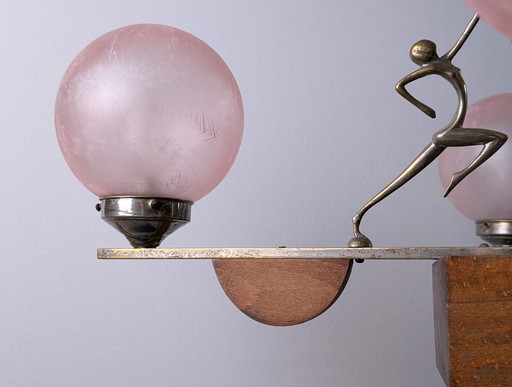 Art Deco Lamp Hagenauer Style And Frosted Pink Glass 1920S