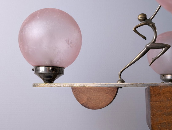 Image 1 of Art Deco Lamp Hagenauer Style And Frosted Pink Glass 1920S