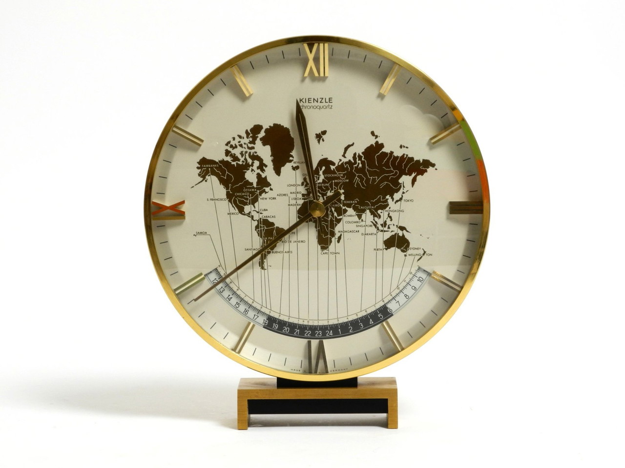Large Heavy Battery-Operated Brass World Clock By Heinrich