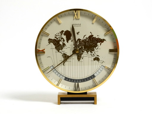 Large Heavy Battery-Operated Brass World Clock By Heinrich Johannes Möller For Kienzle | From 1978