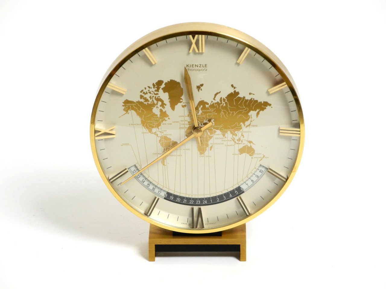 Large Heavy Battery-Operated Brass World Clock By Heinrich