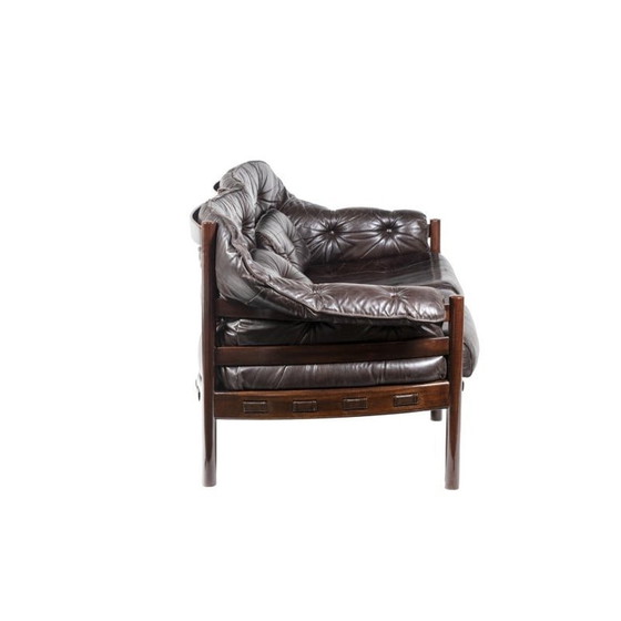 Image 1 of Vintage teak and brown leather sofa, Sweden 1970s