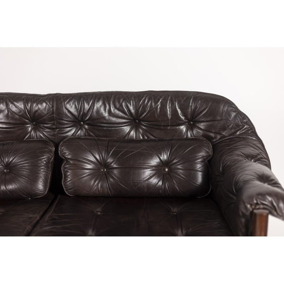Image 1 of Vintage teak and brown leather sofa, Sweden 1970s