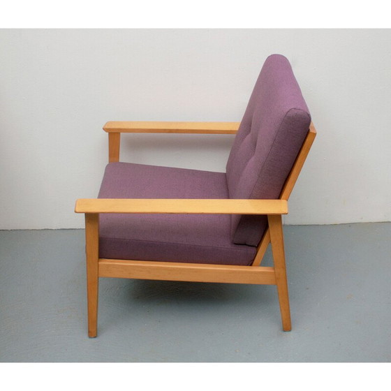Image 1 of Poltrona vintage in legno e tessuto viola, 1960