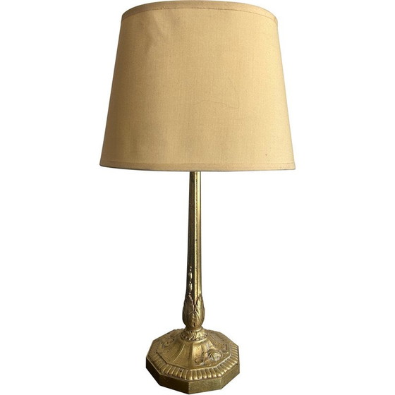 Image 1 of Vintage Art Deco brass lamp with floral decoration, 1940