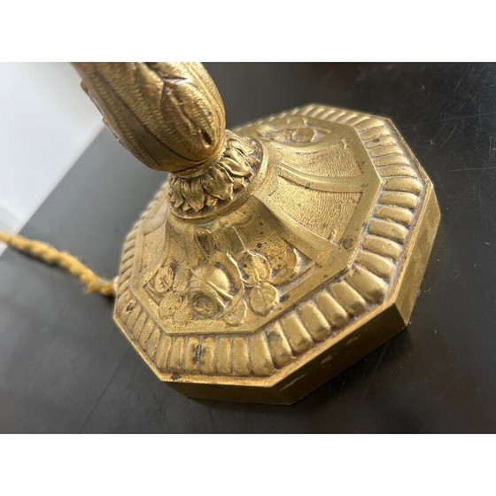 Image 1 of Vintage Art Deco brass lamp with floral decoration, 1940