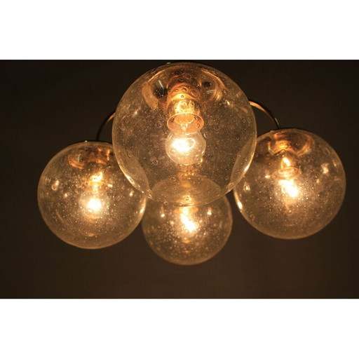 Vintage glass and metal chandelier by Kamenicky Senov, 1980