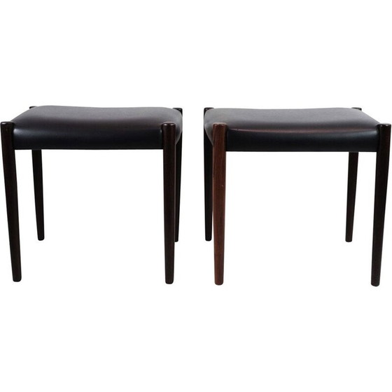 Image 1 of Pair of vintage stools in rosewood and black leather, Denmark 1960