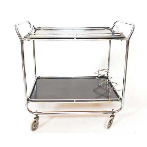 Image 1 of Vintage art deco chrome plated metal and black lack cart by Torck