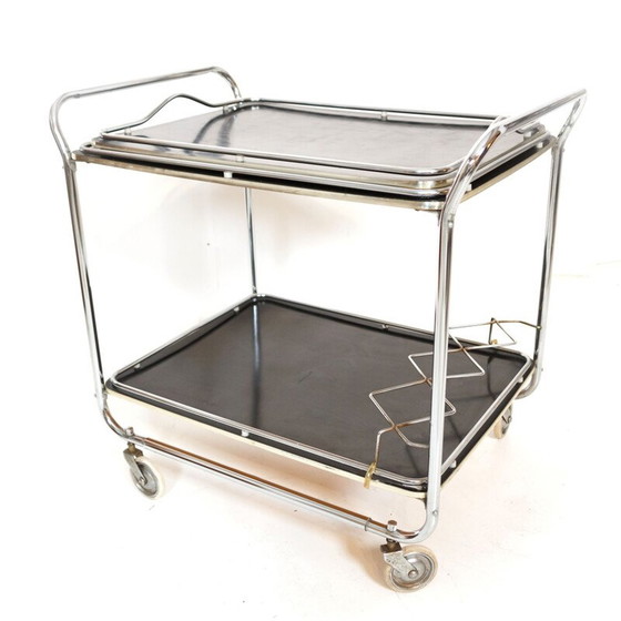 Image 1 of Vintage art deco chrome plated metal and black lack cart by Torck