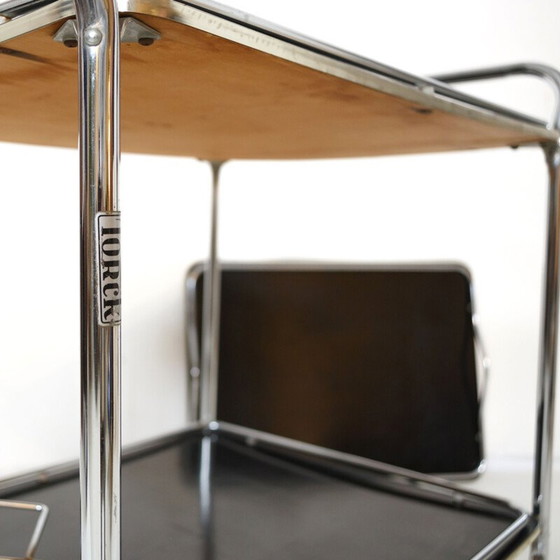 Image 1 of Vintage art deco chrome plated metal and black lack cart by Torck