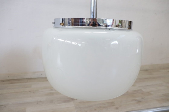 Image 1 of Glass And Chrome Pendant Light, Italy 1960S