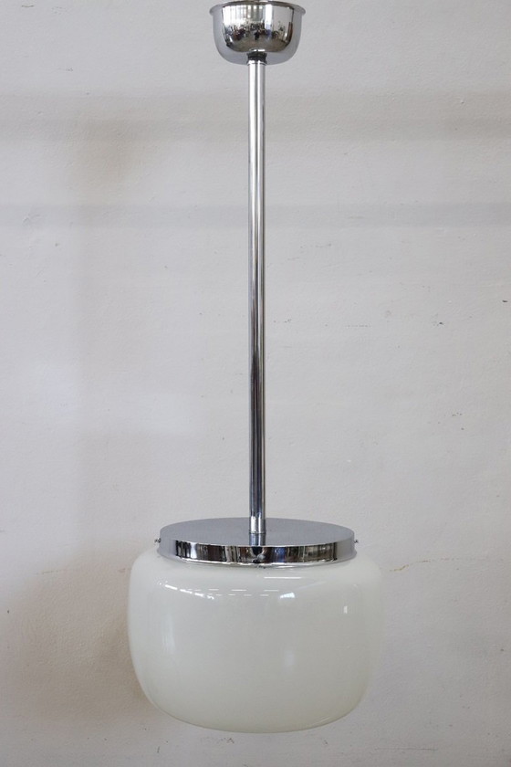 Image 1 of Glass And Chrome Pendant Light, Italy 1960S