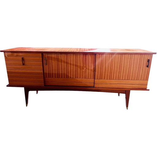 Vintage sideboard in teak veneer and glass