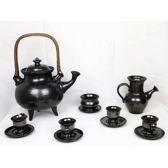 Image 1 of Servizio da tè vintage in ceramica nera di Jean Marais, 1980
